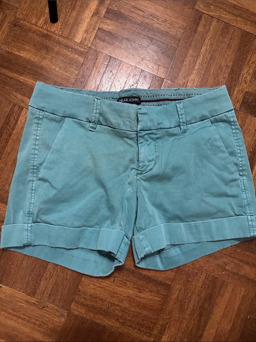 Dear John Teal Blue Green Cuffed Chino Shorts Size 27